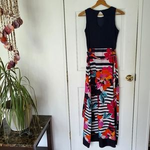 Navy and floral stripe Maxi Dress